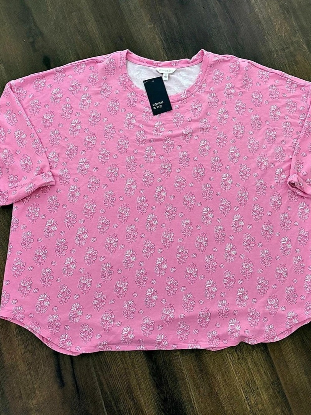 Crown & Ivy Floral 3/4 Sleeve Top Pink Print 3X NWT